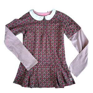 Oilily Tunic Top Pink/Green Floral Pattern Striped Long Sleeves Girls 12‎ (152)